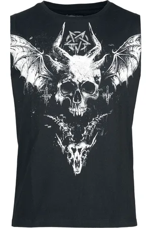 Gothicana Goth Tanktopp - Vest med Hodeskalle front print og mesh detaljer - S til XXL - Herrer