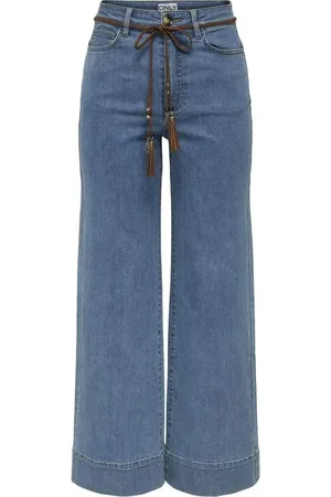 ONLY Jeans - ONLMADISON HW BELT WIDE CROP DNM GUA - W26L32 til W30L32 - Damer