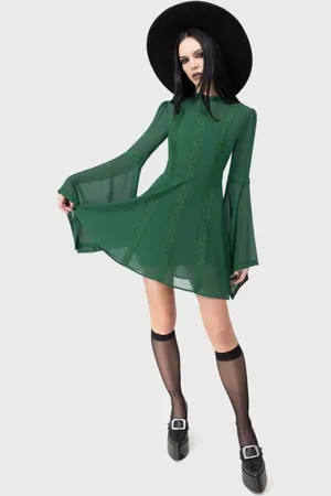 Killstar Goth Kort kjole - The Wizard of Oz - Begone Langermet Mini-kjole - XS til 4XL - Damer