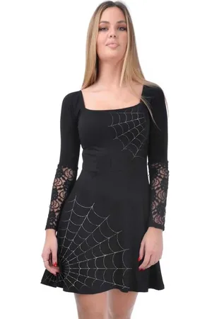Outer Vision Goth Kort kjole - Spider Webs Kjole for Kvinner - S til 4XL - Damer