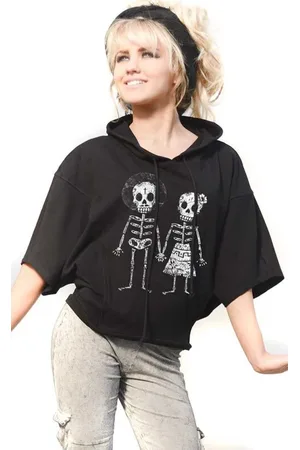 Outer Vision Goth Hettegenser - Skeleton Lovers Hettegenser for Kvinner - S til 4XL - Damer