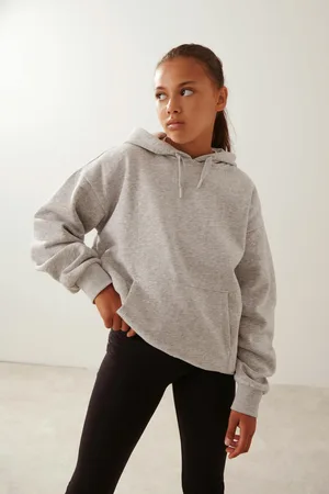 Gina Tricot Y oversized hoodie - activewear - Grå - 134/140 - Jente