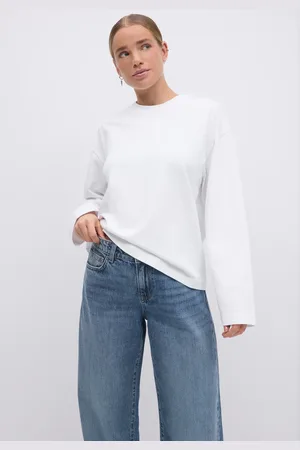 Gina Tricot Basic long sleeve tee - Langermede topper - Hvit - L - Dame