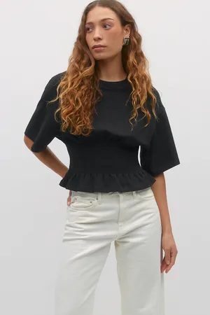 Gina Tricot Pleated tee - t-skjorter - Svart - XS - Dame