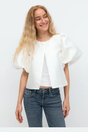Gina Tricot One button puff sleeve blouse - bluser med puffermer - Hvit - XS - Dame