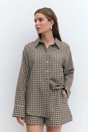 Gina Tricot Checked shirt - Skjorter - Brun - XS - Dame