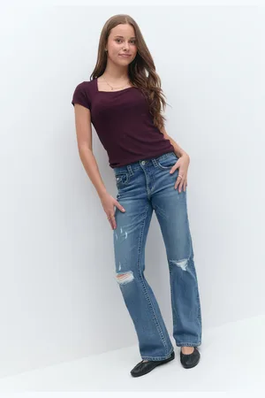 Gina Tricot Chunky mid waist jeans - bootcut jeans - Blåt - 134 - Jente