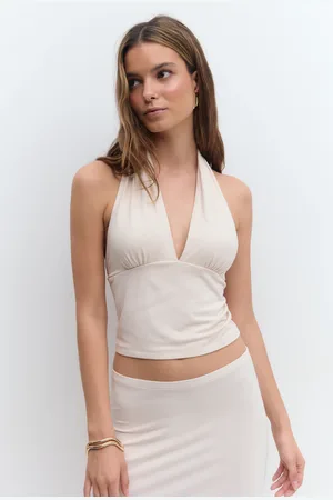 Gina Tricot Soft touch halterneck top - Halterneck-topper - beige - XS - Dame