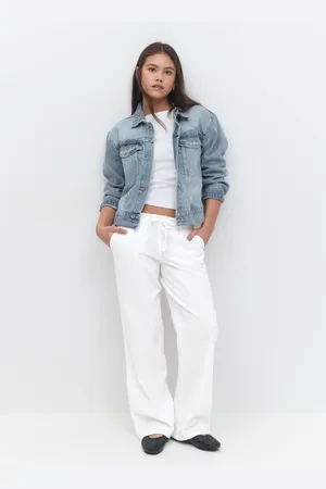 Gina Tricot Y low linen blend trousers - linbukser - Hvit - 134/140 - Jente