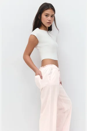 Gina Tricot Y low linen blend trousers - linbukser - Rosa - 134/140 - Jente