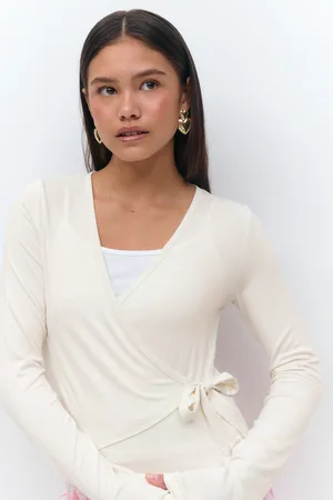 Gina Tricot Wrap top - overdeler - Hvit - 134/140 - Jente
