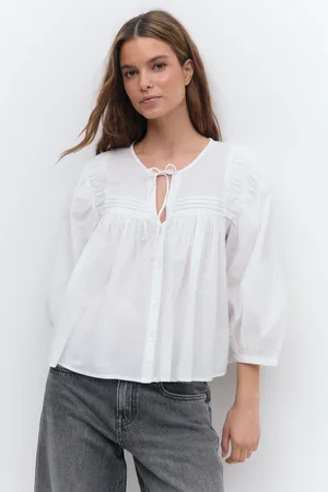 Gina Tricot Boho blouse - bluser med puffermer - Hvit - XS - Dame
