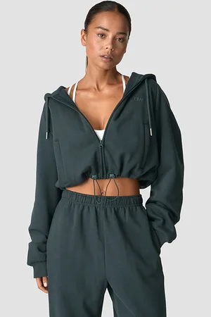ICANIWILL Everyday Cropped Zip Hoodie Wmn, Dark Green