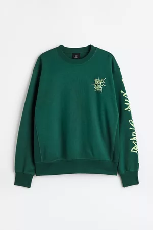 H&M Herre Sweatshirts - Oversized Fit genser med trykk - Grønn