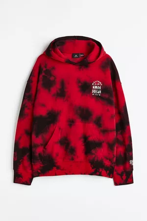 H&M Oversized Fit hettegenser med trykk - Rød