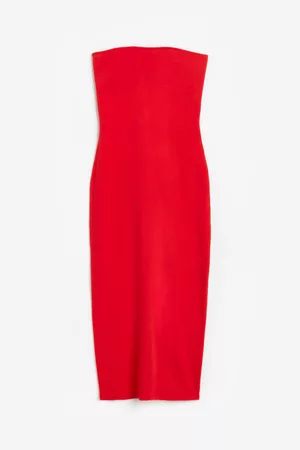 H&M Dame Stroppeløse kjoler - Bandeaukjole i trikot - Rød