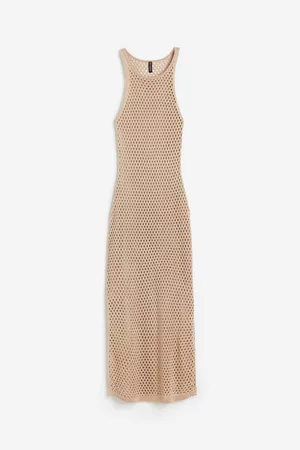 H&M Dame Strikkede kjoler - Strikket kjole i heklet look - Beige