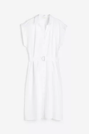 H&M Dame Midikjoler - Skjortekjole med belte - Hvit