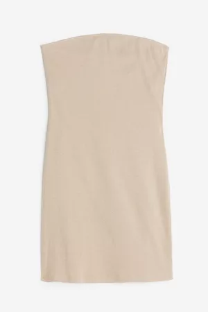 H&M Dame Stroppeløse kjoler - Ribbestrikket bandeau-kjole - Beige