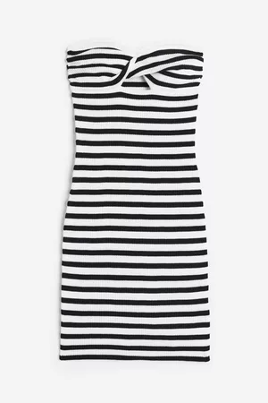 H&M Dame Stroppeløse kjoler - Ribbestrikket bandeaukjole med vridd detaj