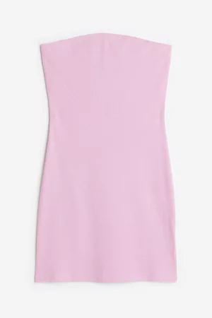 H&M Dame Kjoler - Ribbestrikket bandeau-kjole - Rosa