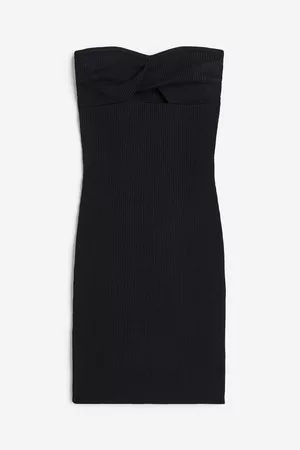 H&M Dame Stroppeløse kjoler - Ribbestrikket bandeaukjole med vridd detaj