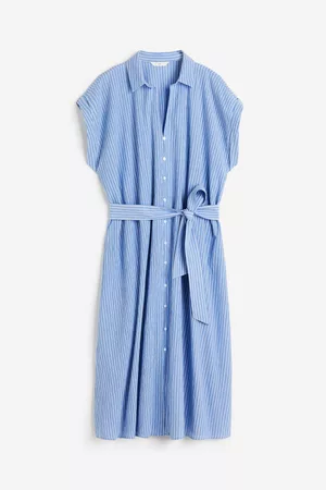 H&M Dame Midikjoler - Skjortekjole med belte - Blå