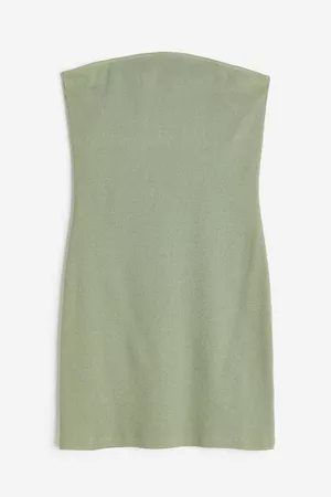 H&M Dame Stroppeløse kjoler - Ribbestrikket bandeau-kjole - Grønn