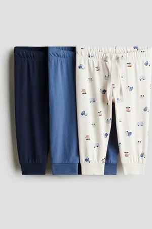 H&M 3-pack joggers i bomullstrikot