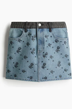 H&M Miniskjørt i denim med strass