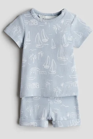 H&M 2-delt ribbestrikket sett i bomull