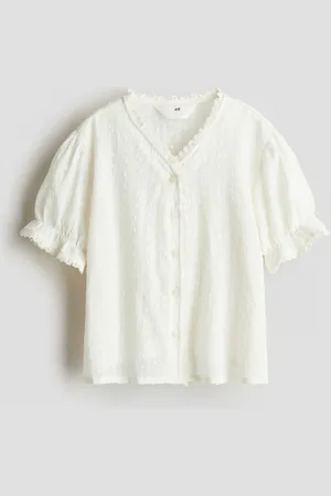 H&M Bluse i bomull med blondekant