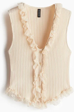 H&M Ribbestrikket singlet med blonder
