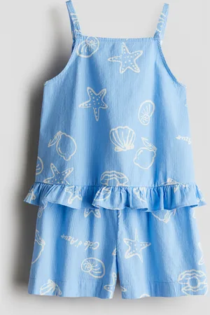 H&M 2-delt sett med stroppetopp og shorts i bomull