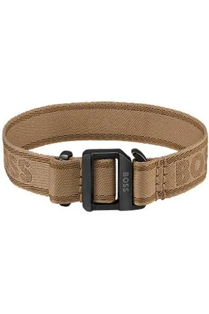 HUGO BOSS Camel-coloured woven logo-strap cuff with adjustable buckle