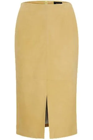 HUGO BOSS Pencil skirt in nubuck leather with front slit