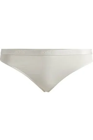 Stretch-cotton thong with logo waistband