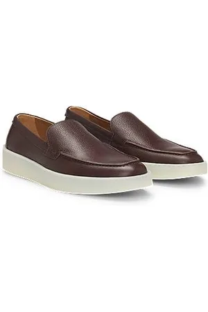HUGO BOSS Grained-leather loafers with emed branding