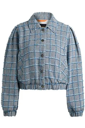 HUGO BOSS Cotton-blend tweed jacket with denim check