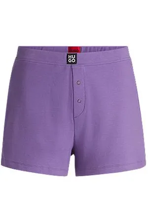HUGO BOSS Ribbed pyjama shorts in stretch cotton with stacked logo