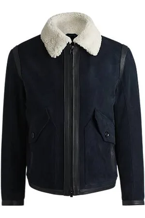 HUGO BOSS Regular-fit suede jacket with leather trims