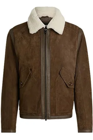 HUGO BOSS Regular-fit suede jacket with leather trims