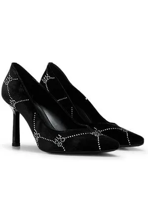 HUGO BOSS Velvet-touch pumps with studded signature chain motif