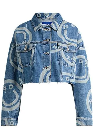 HUGO BOSS Cropped denim jacket with Happy print