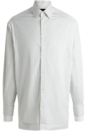 HUGO BOSS Regular-fit shirt in striped cotton with layered effect