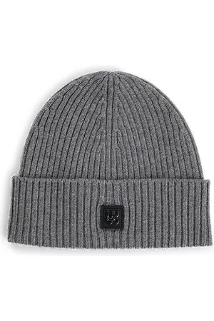 HUGO BOSS Virgin-wool beanie hat with stacked logo