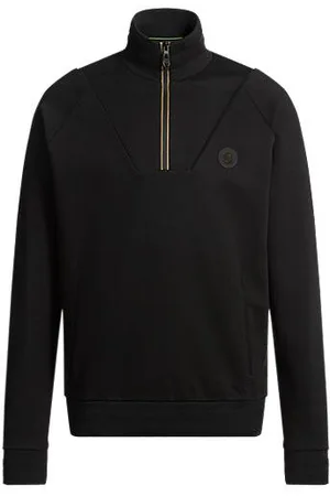 HUGO BOSS Cotton-blend zip-neck sweatshirt with Double B monogram