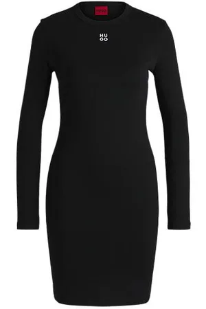 HUGO BOSS Ribbed dress in stretch fabric with stacked logo