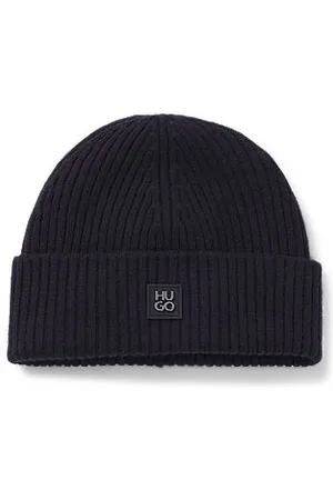 HUGO BOSS Virgin-wool beanie hat with stacked logo