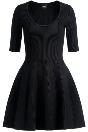 HUGO BOSS Knitted dress in ottoman-structured stretch fabric